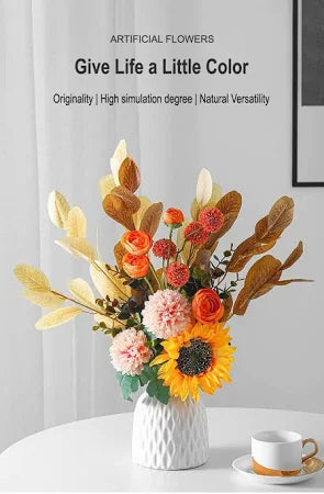 Set Of Ceramic Vase And Hand Made Artificial Flowers Bouquet