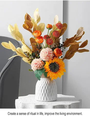 Set Of Ceramic Vase And Hand Made Artificial Flowers Bouquet