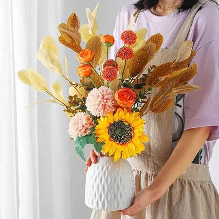 Set Of Ceramic Vase And Hand Made Artificial Flowers Bouquet