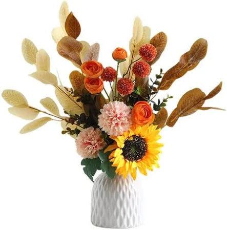 Set Of Ceramic Vase And Hand Made Artificial Flowers Bouquet